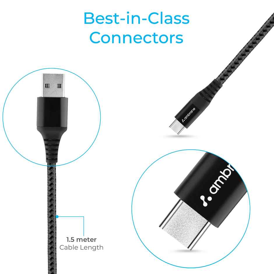 Ambrane RCT-15 USB Type C Cable 2 A 1.5 m  (Compatible with Smartphones, One Cable) - Black