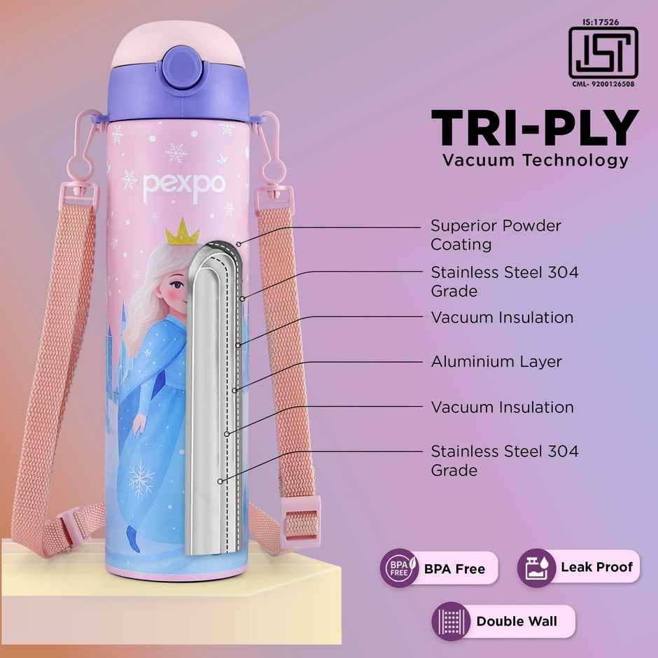 Pexpo Pixy Hot & Cold Stainless Steel Kids Bottle | Thermosteel Flask | Pink | 470 ml