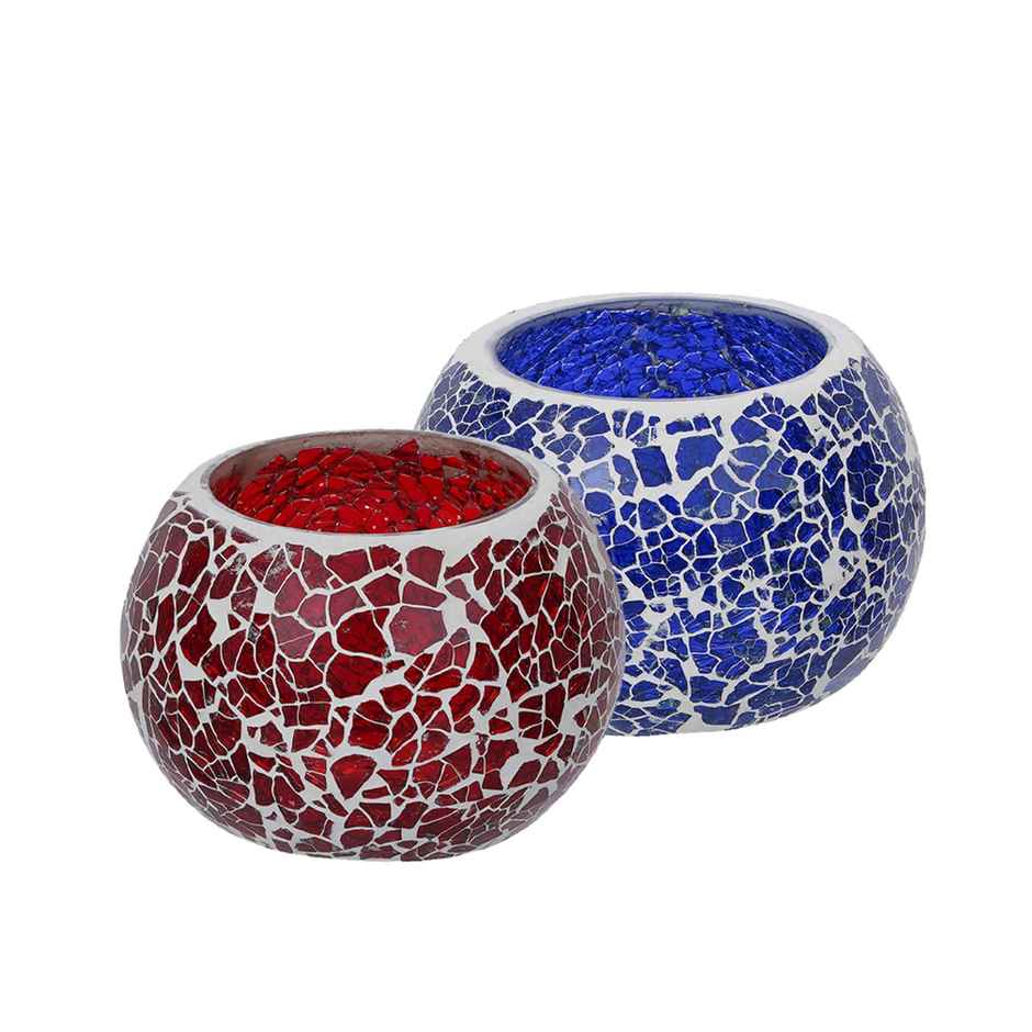 eCraftIndia Purple & Red Set of 2 Mosiac Glass Decorative Tea Light Holder/diya