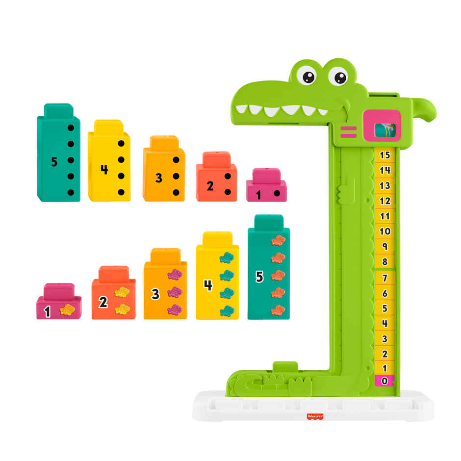 Fisher Price Adding Alligator Educational Toy with 10 Stacking Blocks for Preschool Kids