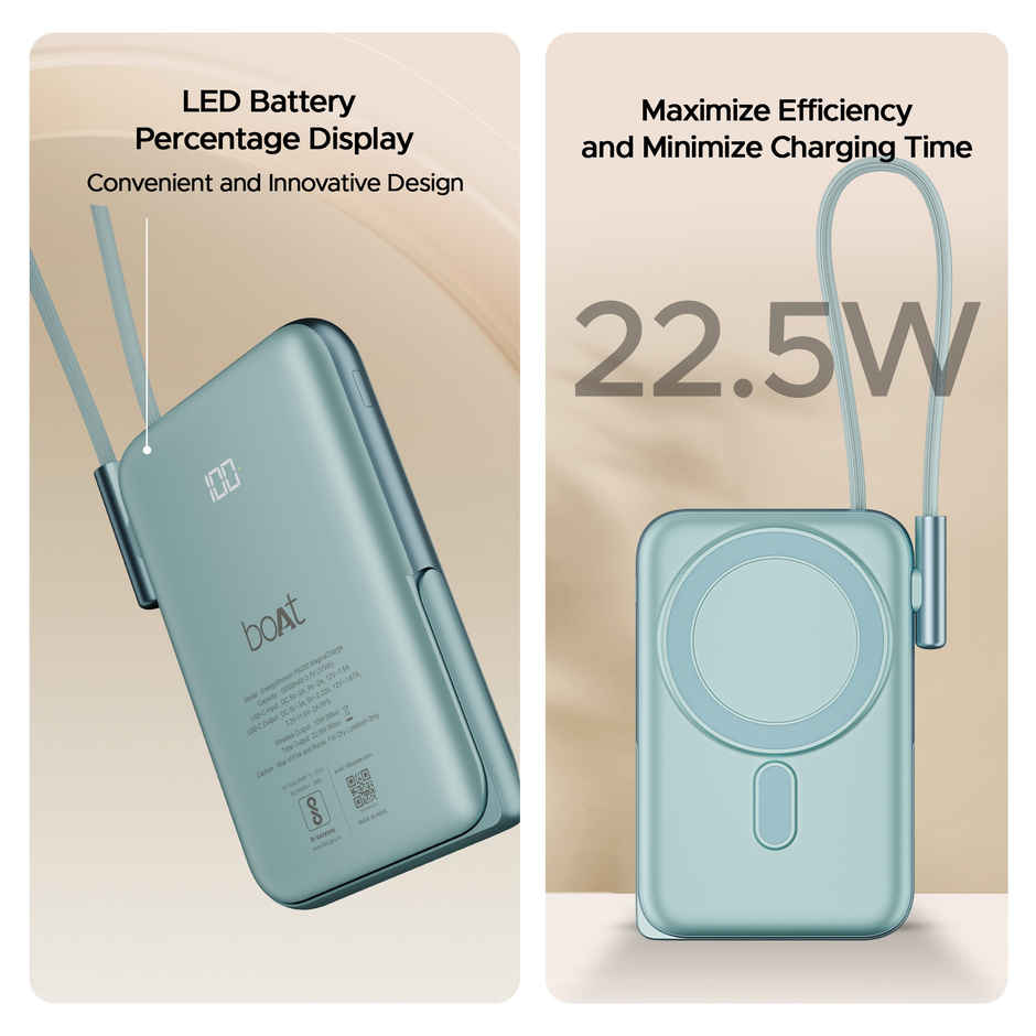 boAt Energyshroom PB330 MagnaCharge 10000 mAh Magnetic Wireless Power Bank w/ 15W Wireless Charging (Aqua)