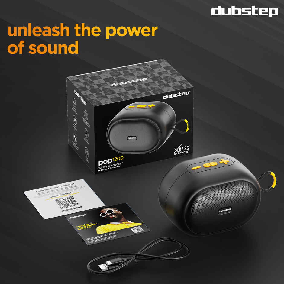 Dubstep Pop 1200 Wireless Speaker | 12W Output | 16 Hrs Playtime | 52 mm Drivers | TWS Pairing | Black