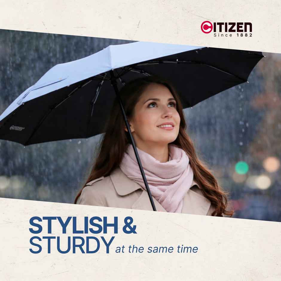 Citizen Auto Open Close Umbrella Glass Handle Baby Blue| 23 in | 3 Fold