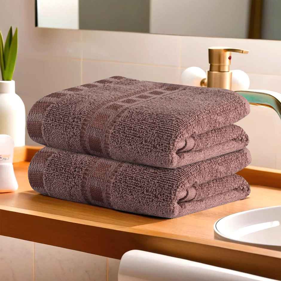 Kuber Cotton Hand/Face Towels Pack of 2 | Workout Pocket Towels | Brown