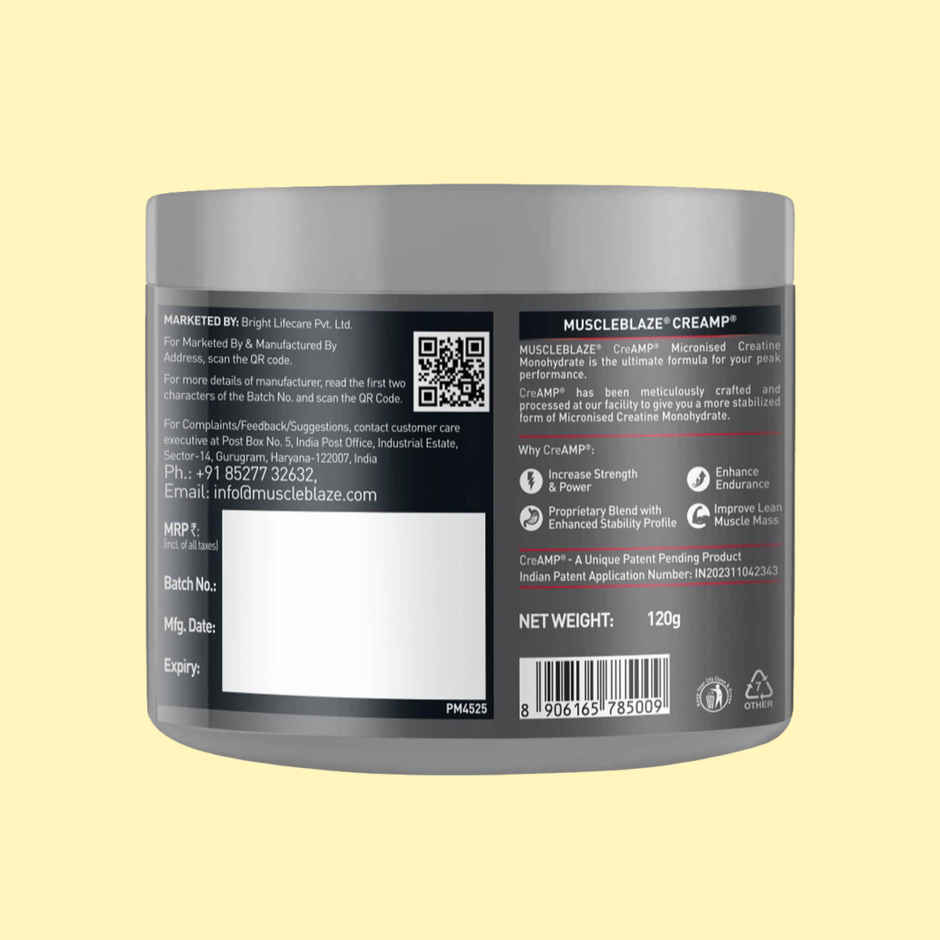 MuscleBlaze Creatine Monohydrate CreAMP with CreAbsorb | 30 Servings | Citrus Blast