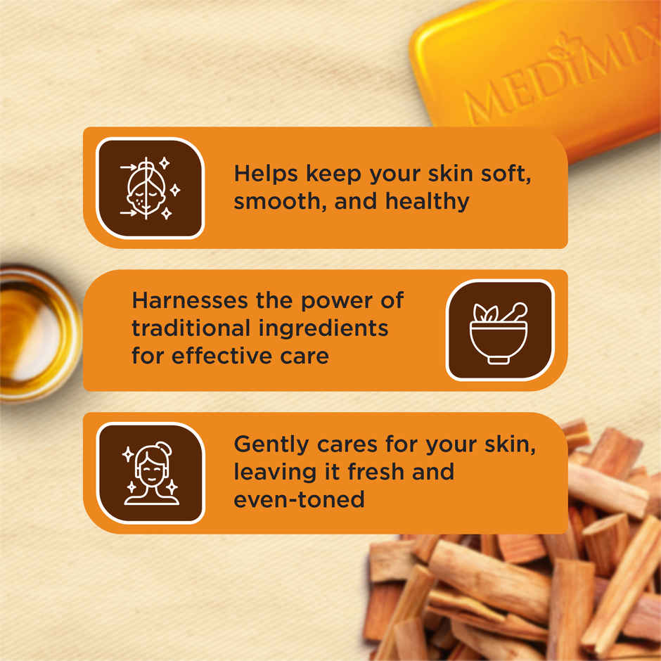 Medimix Sandal Ayurvedic Bathing Soap Enriched with Sandal & Eladi Oil for Skin Blemishes