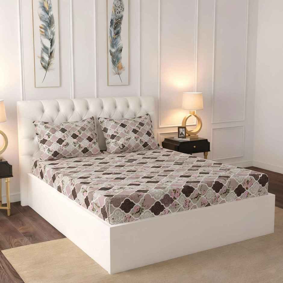 Raymond Home 120 GSM Hazel Floral Double Bedsheet with 2 Pillow Covers Beige & Pink