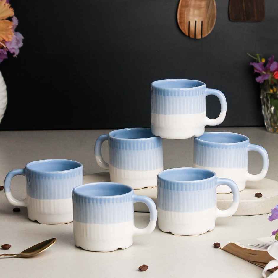 The Earth Store Tt Sky Blue Fringe Tea Cups | 200 ml Microwave Safe Coffee Cup