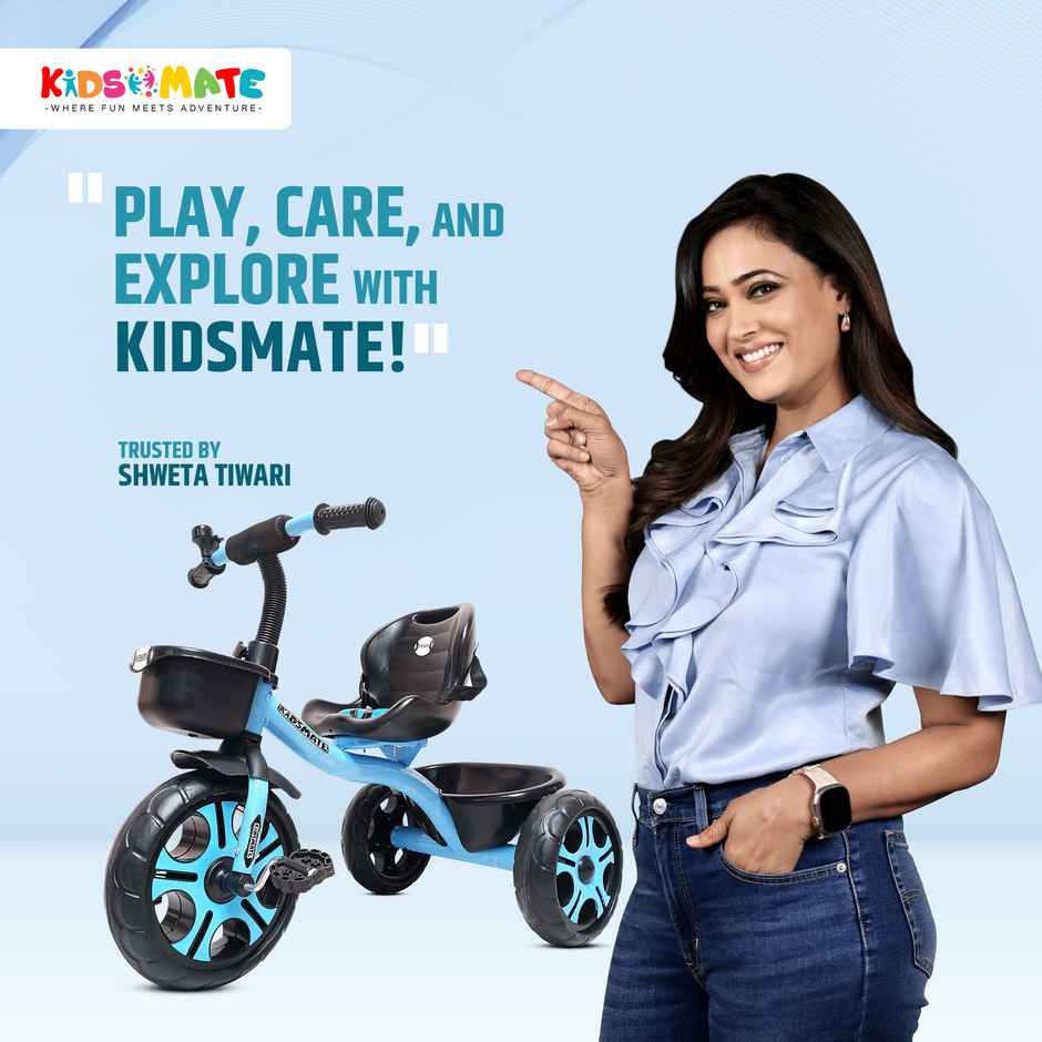 Kidsmate Ninja Plug-N-Play Tricycle with Basket & Seat Belt for Kids 1-4Y - Blue