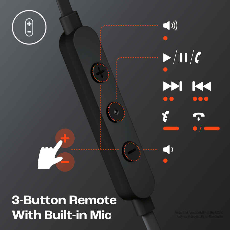 JBL Tune 310 Wired In-Ear Type C Headphones, Hi-Res Audio With Digital-To-Analog Converter (Black)