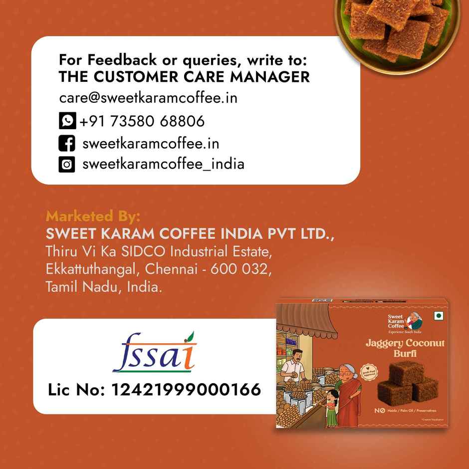 Sweet Karam Coffee Jaggery Coconut Burfi | No Preservatives
