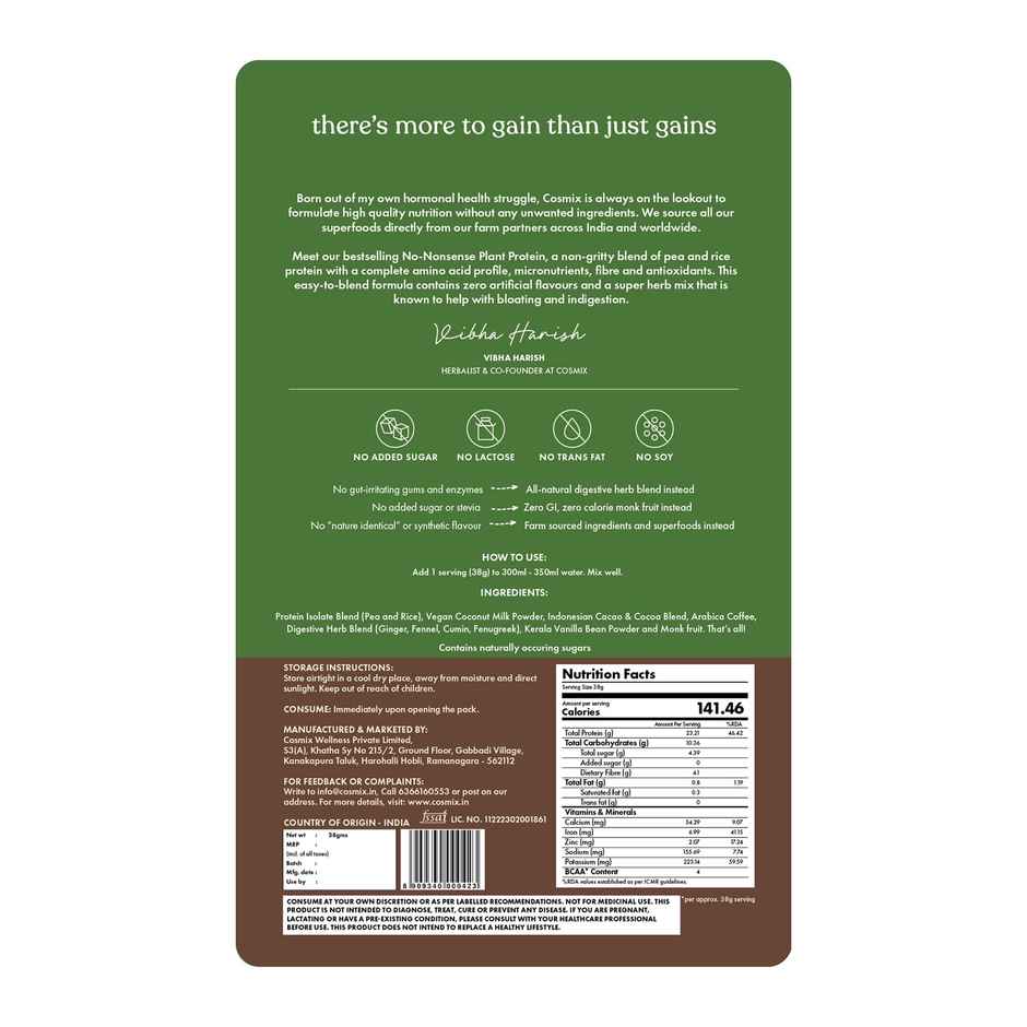 Cosmix No Nonsense Plant Protein Chikmagalur Mocha Sachet