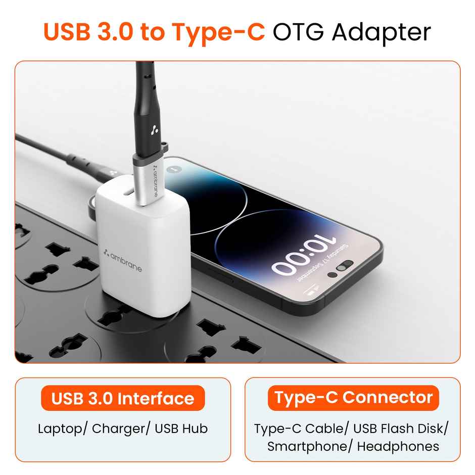 Ambrane AOTG-A1 USB Type C Female to USB Male OTG Adapter with 5 Gbps High-Speed Data Transfer, Compatible with Laptops, Tablets, Smartphone, Chargers and More Devices - Grey
