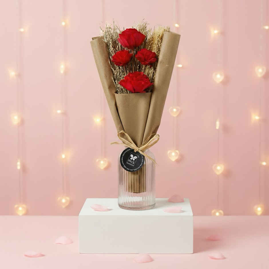 Everlasting Red Rose Love Dry Flower Bouquet with Fragrance Spray | Ideal for Gifting | IRIS
