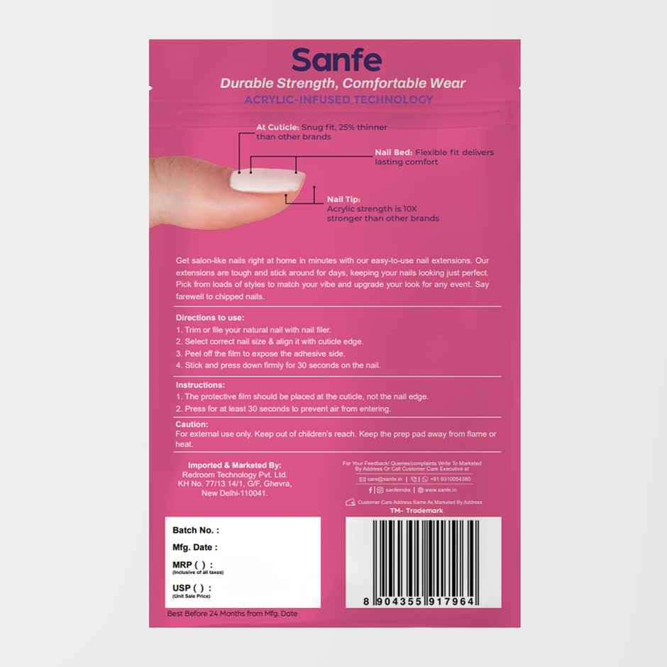 Sanfe Instant Stick On Nails - Bloody Marry | Press On Nails Kit | Artificial Nails Set