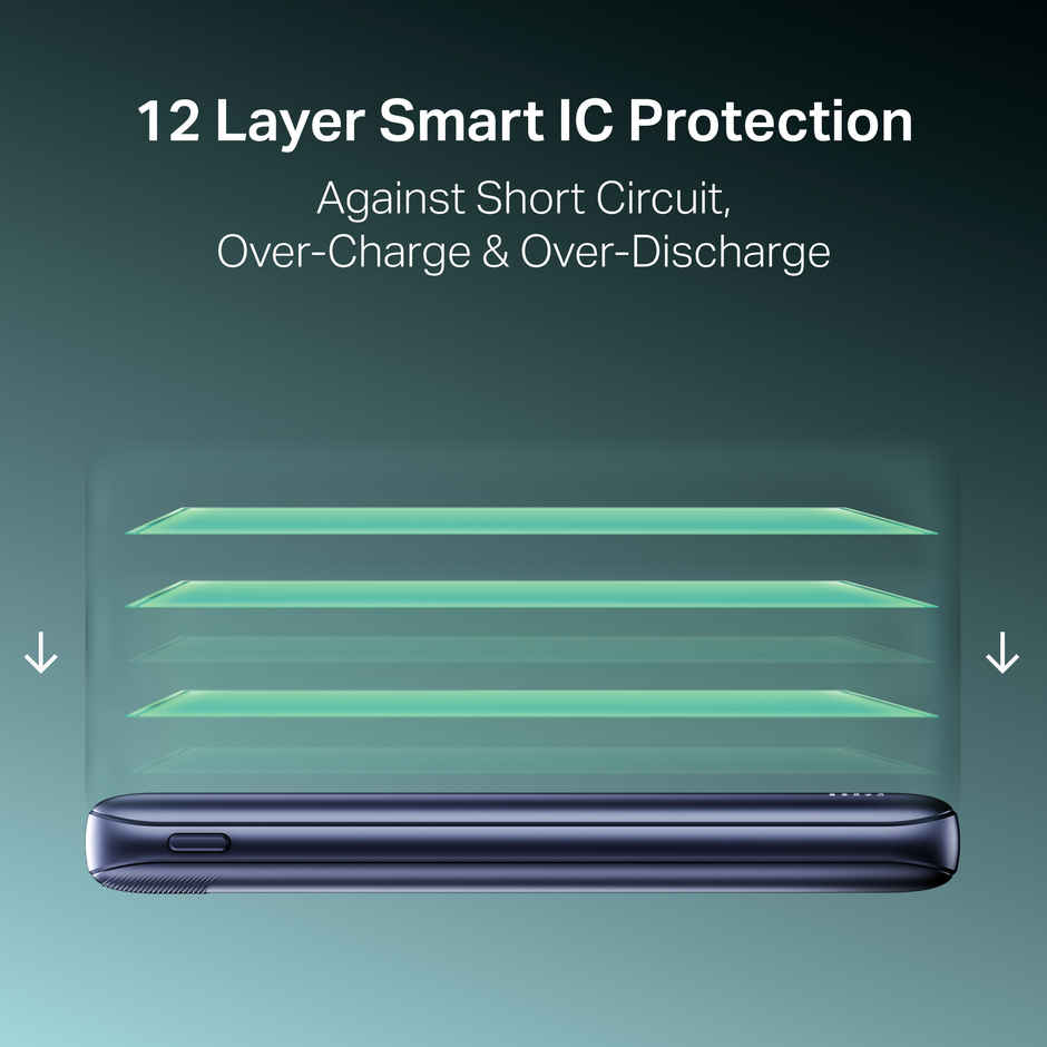 boAt Energyshroom PB300 Activ Wired Powerbank with 22.5W Fast Charging, 10,000mAh, 12-Layer Smart IC Protection, 3 output ports - Cerulean Blue