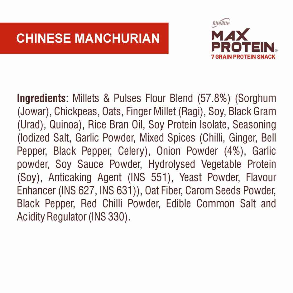 RiteBite Max Protein Chinese Manchurian Multigrain Protein Chips 20g Protein 8g Fiber Gluten Free