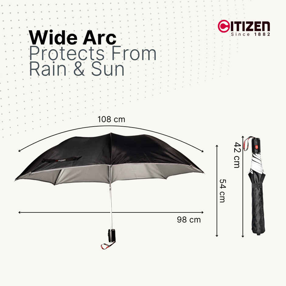 Citizen 2 Fold 24.5 Inch Black silver Umbrella with Reflective Piping