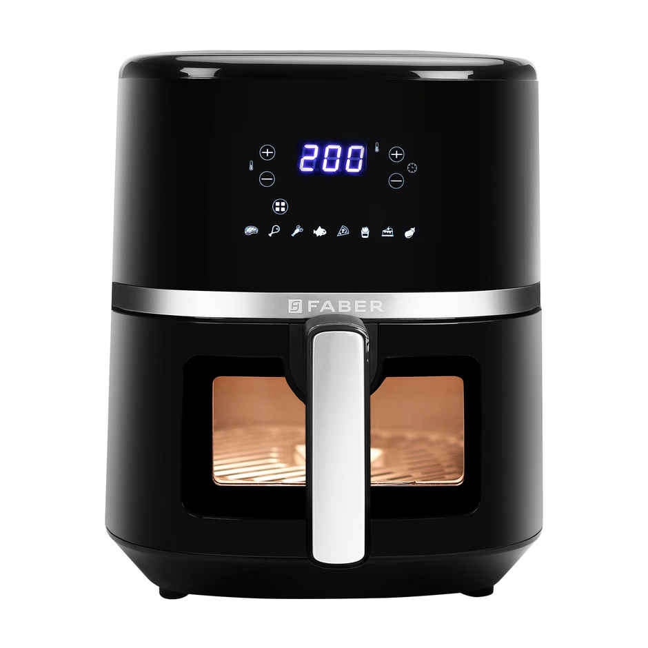 Faber 6L 1500W Digital Air Fryer | 360 Air Cooking, 8 Preset Menu, LED Display, View Window | Black