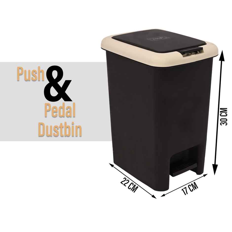 Kuber 7 Liter Spring Lock Dustbin | Kitchen Waste Box | Brown & Cream