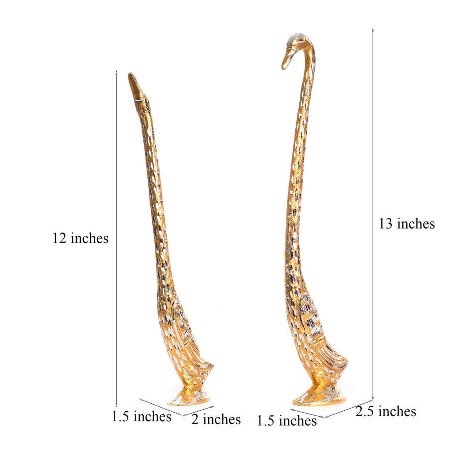 eCraftIndia Elegant Silver and Golden Kissing Swan Couple Statue