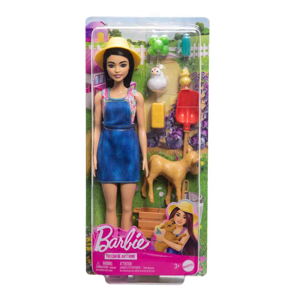 Barbie Farmer Brunette Doll Career Set with Animals