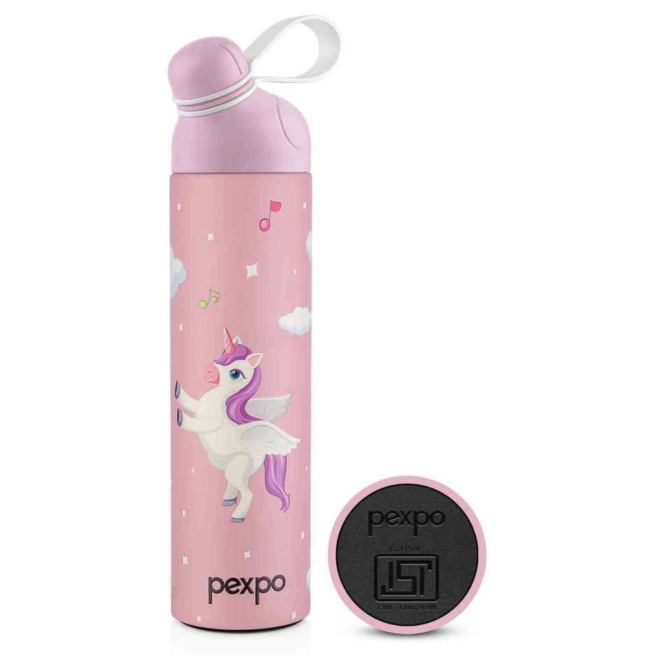 Go24 | Pexpo Stainless Steel Pico Cute Sipper Hot & Cold Water Bottle | Unicorn UV Printed | Pink | 500 ml