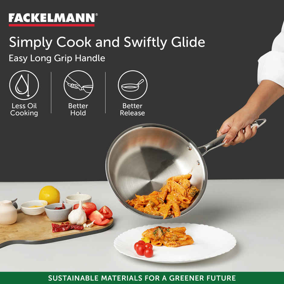 Fackelmann Stainless-Steel Triply Frypan with Lid, 20 cm