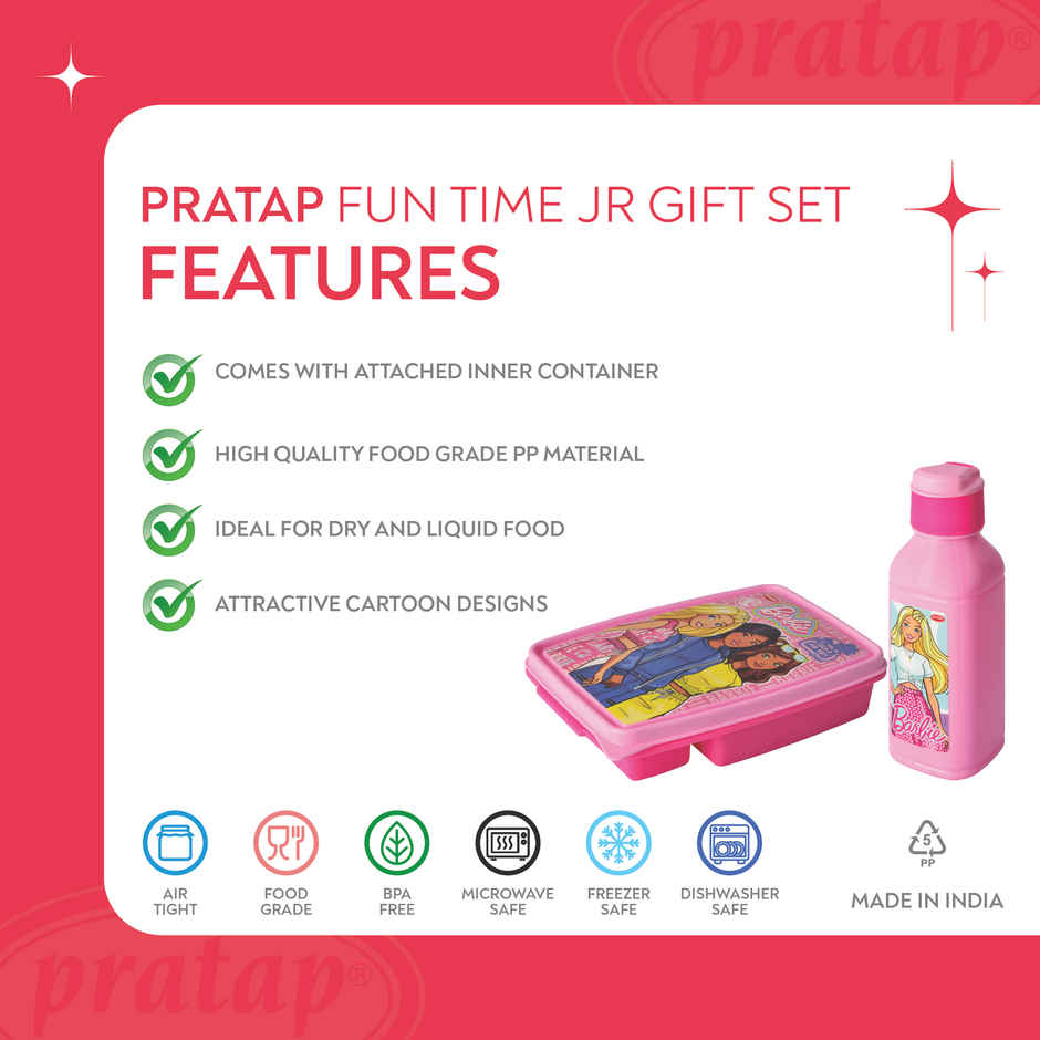 PRATAP Fun Time Junior Gift Set Lunch Box and Water Bottle DPink LPink Barbie