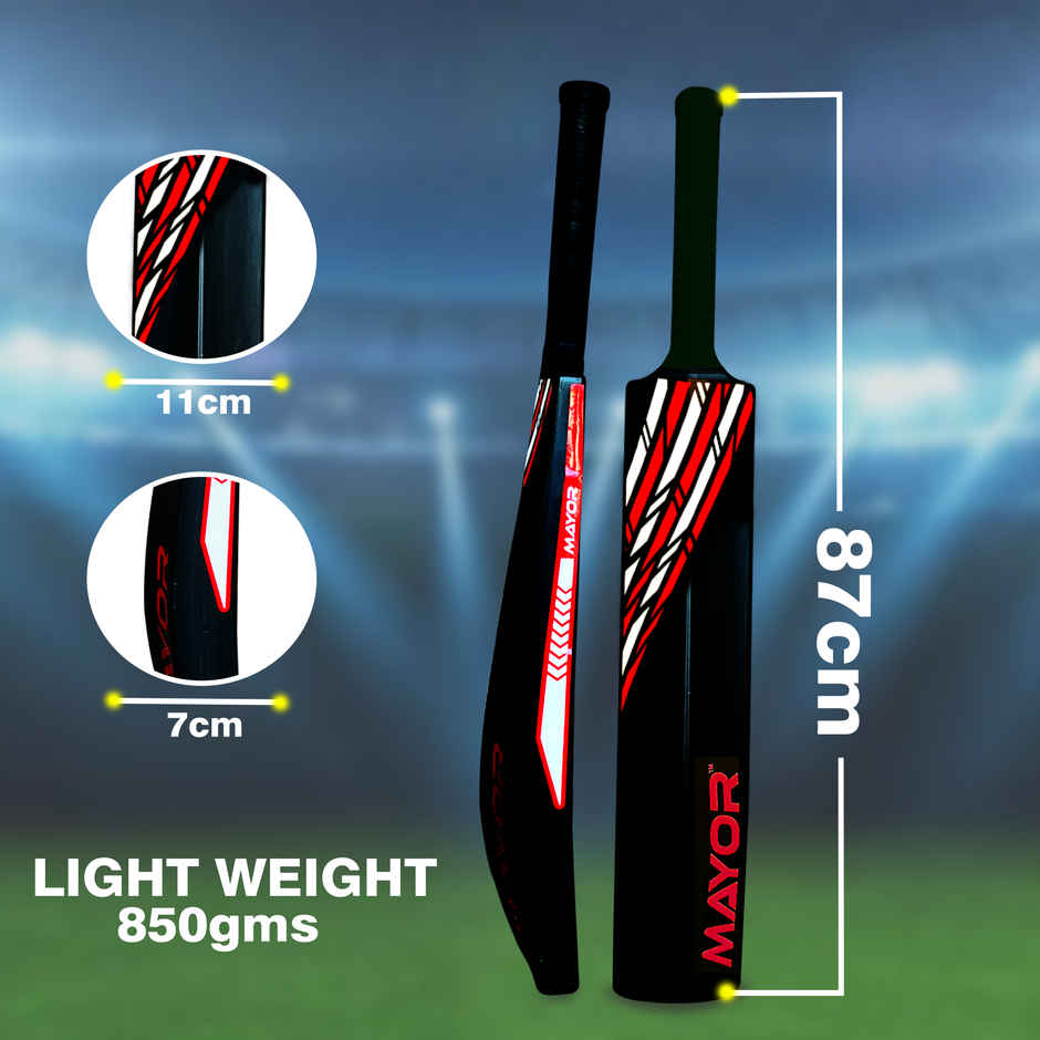 Mayor Century PVC Cricket Bat Full Size For Kids and Adults| PVC-Plastic Cricket Bat | Black-Red