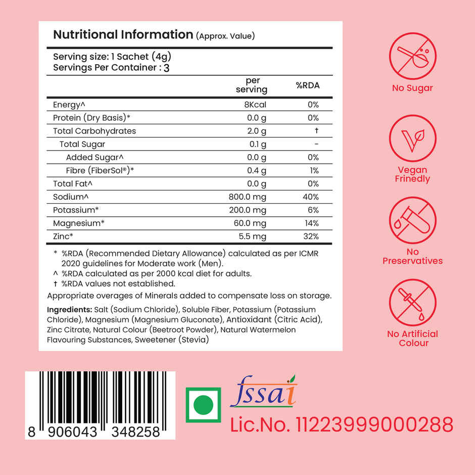 Supply6 Salts | Electrolyte Mix | Sodium, Potassium, Magnesium, Zinc, Fiber | Watermelon