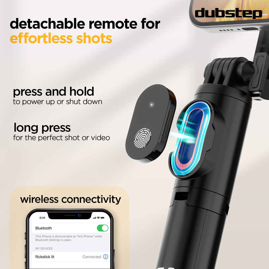 Dubstep Flickstick Lit Smart Selfie Stick (with 360 Degree Rotation, Black)