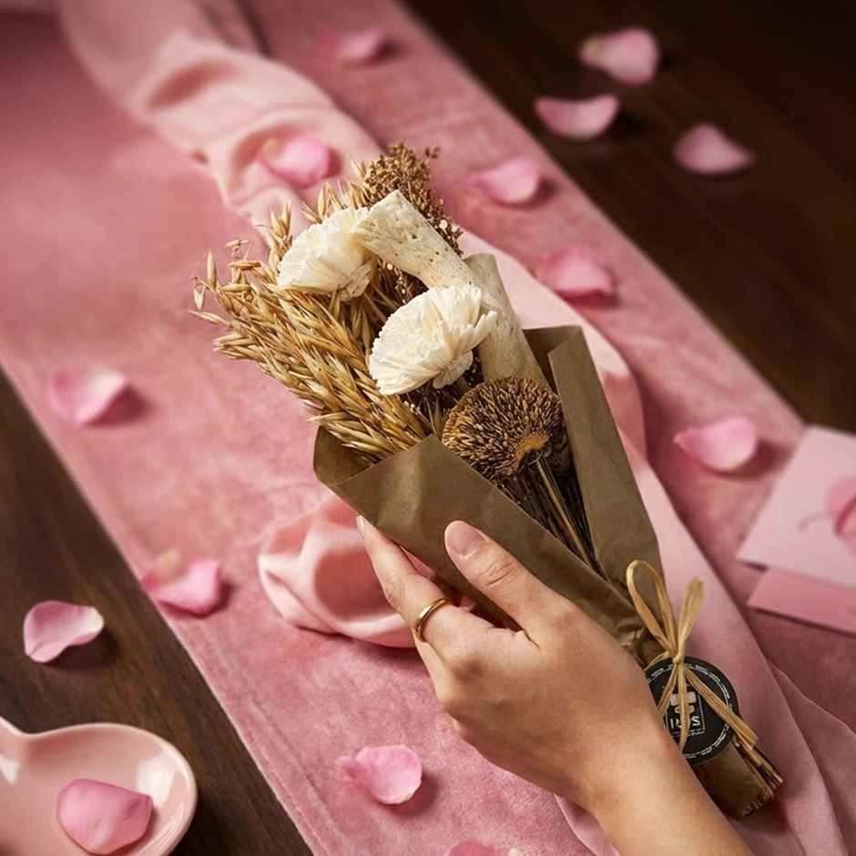 Ivory Blooms Dry Flower Bouquet with Fragrance Spray | Ideal for Gifting | IRIS