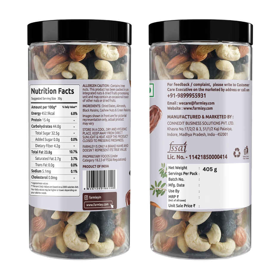Nandini Thick Curd Pouch (500ml) & Nandini Standardised Fresh Milk (Pouch Orange) (500ml) & Baidyanath Honey | Zero Added Sugar (50g) & Jivana Classic Sugar (1kg) & Aashirvaad Pure Cow Ghee, Pouch, Rich Aroma (1l) & Farmley Mix Dry Fruits Panchmeva- Almonds, Cashews, Dates, Black Raisins, Green Raisins (405g) Panchamrit Combo 