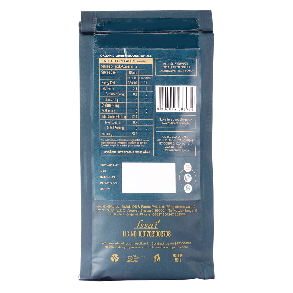 True Story Organic Green Moong Dal Whole