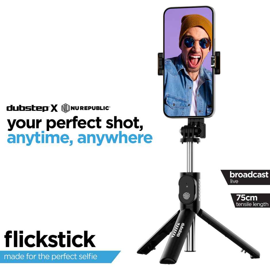 Dubstep Flickstick Smart Selfie Stick (with 360 Degree Rotation, Black)