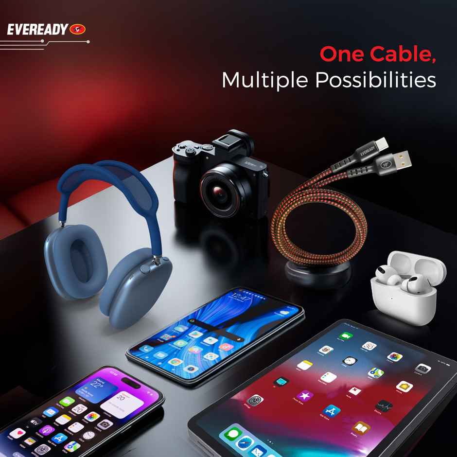 Eveready Nylon Braided Charging Cable | 60W | Type A to Type C | 1.5 m Length | 3A