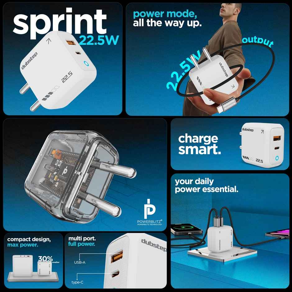 Dubstep Sprint 22.5W Superfast Wall Charger | Adaptor Only | White