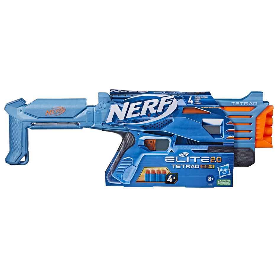 Nerf Elite 2.0 Tetrad QS-4 Blaster | 4 Nerf Elite Darts | Pump Action Blasting | Toy Gun