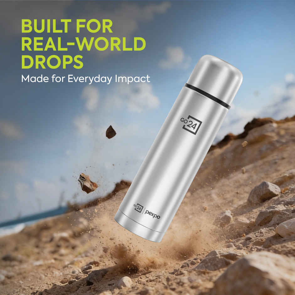Go24 | Pexpo Thermosteel Flip Lid Flask Flamingo | 1 L | Silver