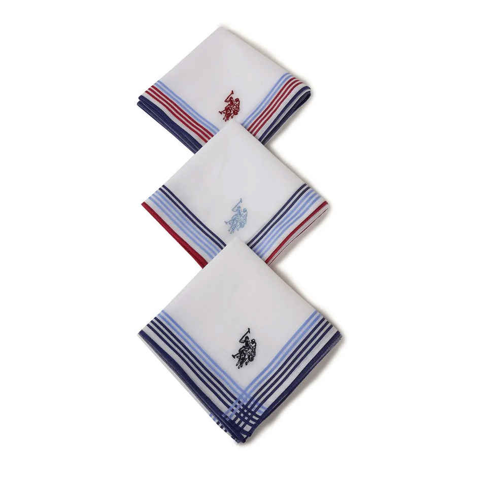 U.S. Polo Assn. Men Pure Cotton Brand Logo Handkerchief Pack Of 3 Assorted - One Size