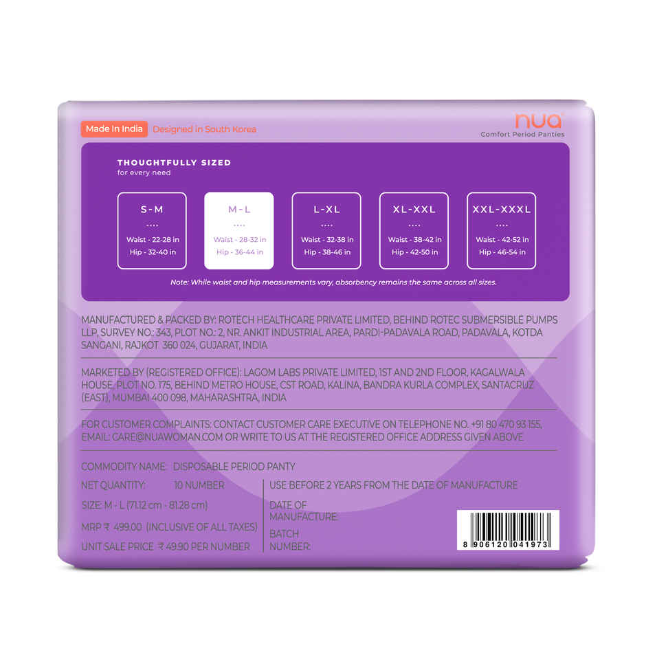 Nua Comfort Disposable Period Panties M-L | Ultra-Absorbent | Pack of 10 Panties