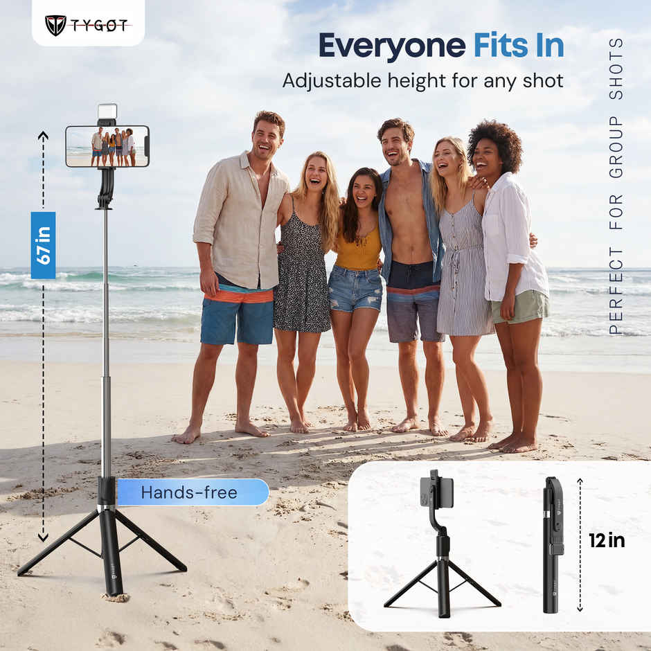 Tygot T9 Pro 67 Inch Selfie Stick Tripod with LED Light Bluetooth Remote for Mobile