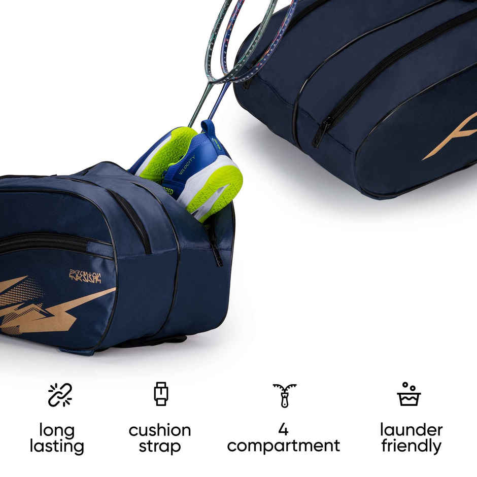 Hundred Cosmogear Badminton Kit-Bag | Navy|Double Zipper|Bag With Front Zipper Pocket