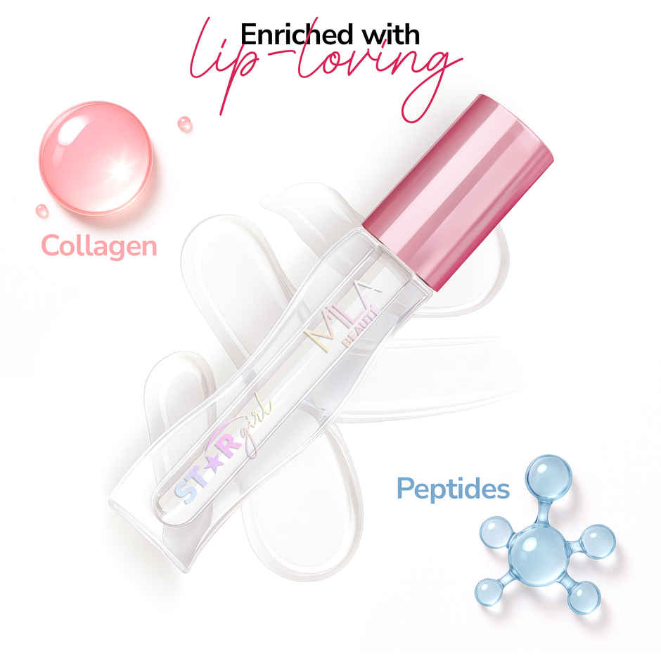Mila Beaute Star Girl Shimmer Lip Gloss Plumping Hydrating With Peptides Collagen Plain Jane