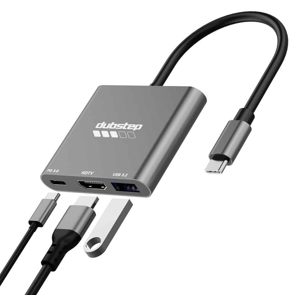 Dubstep SnaplinkGo 3-in-1 Type C HDMI USB Hub Grey