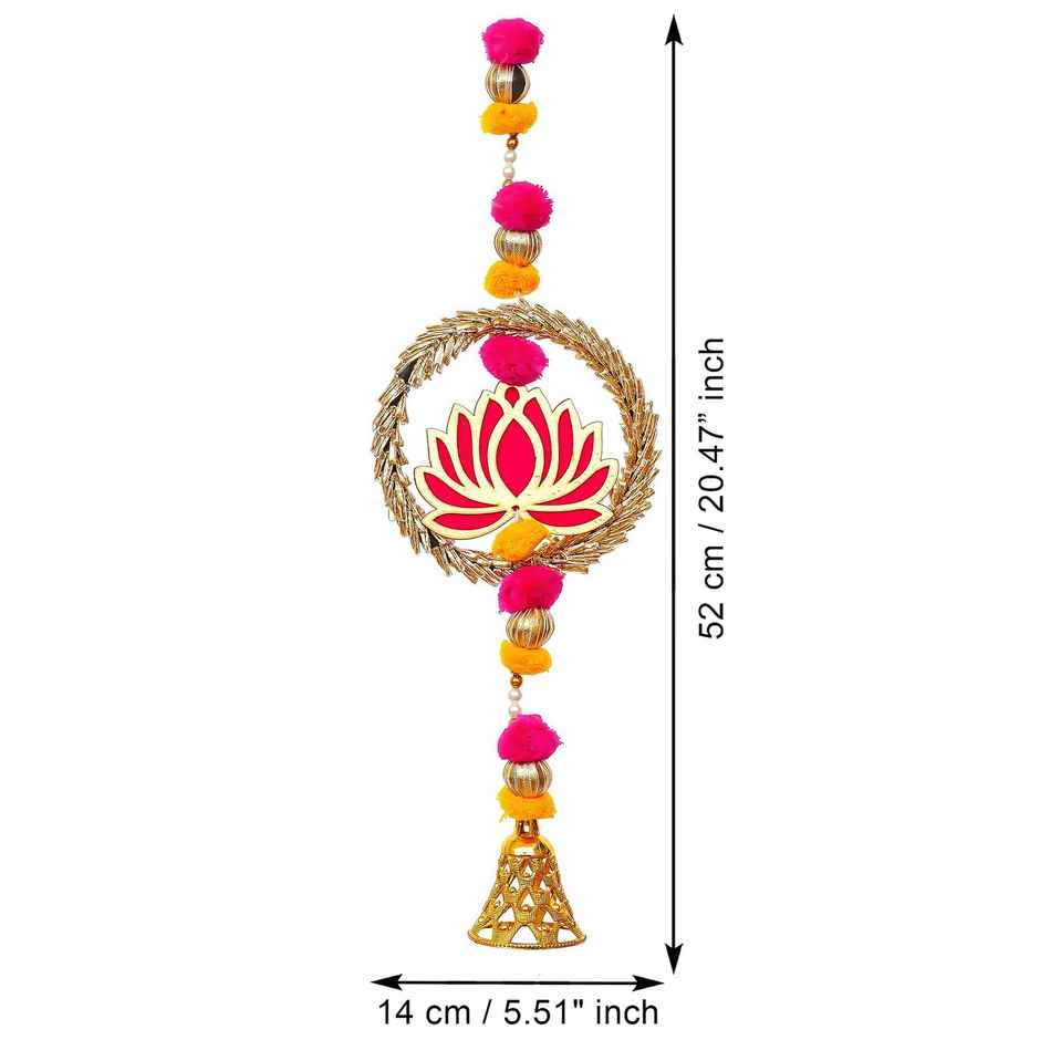 Lotus in Golden Rings with Pom Pom & Bell Toran for Home Decor | Wall Hanging | Ecraftindia