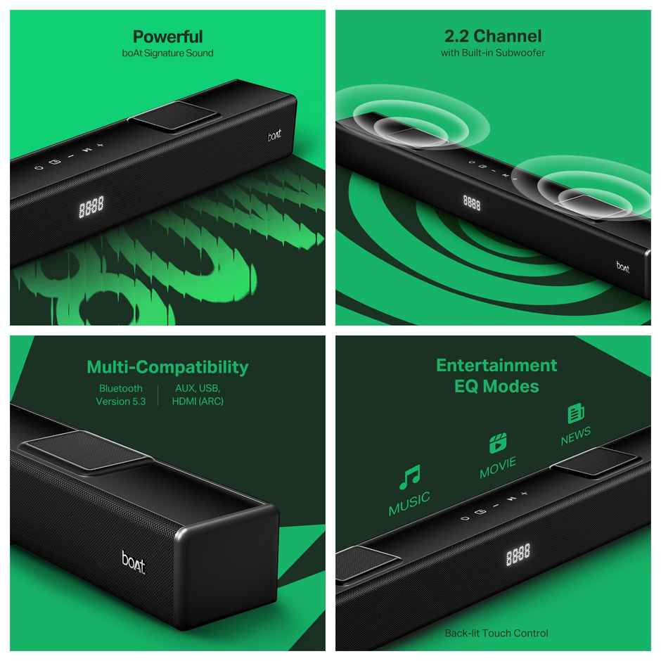 boAt Aavante 2.2 800, 80W Signature Sound, 2.2 CH Built in Subwoofer, Touch Controls| Premium Black