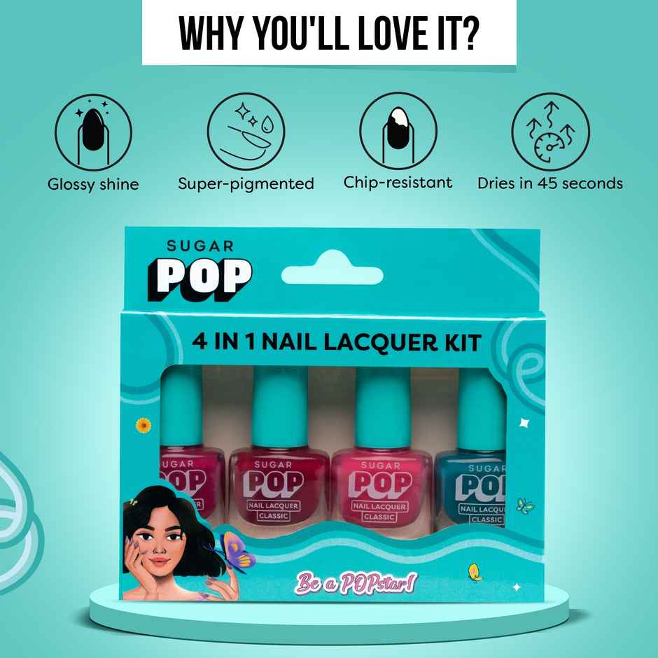 SUGAR POP 4 in 1 Nail Lacquer Kit- 03 Radiant Rainbow | Bright Multi-Shade Set