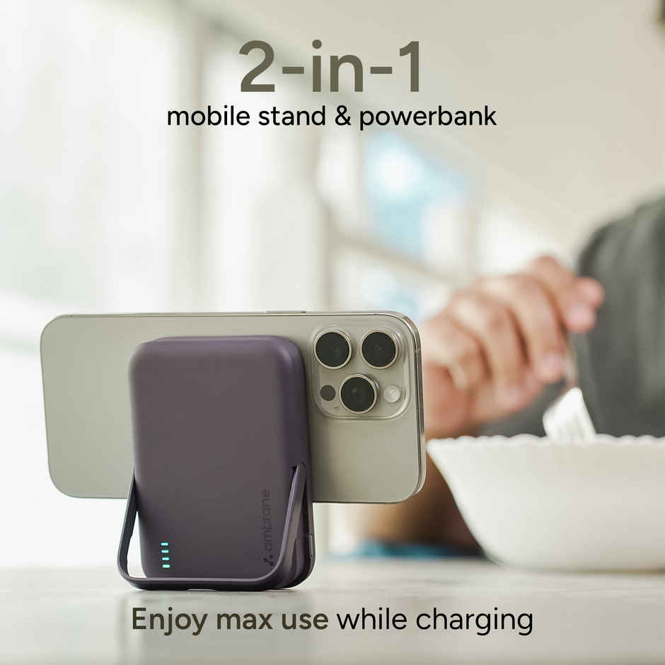 Ambrane MagSafe Wireless 10000mAh Fast Charging Powerbank with Mobile Stand | Black